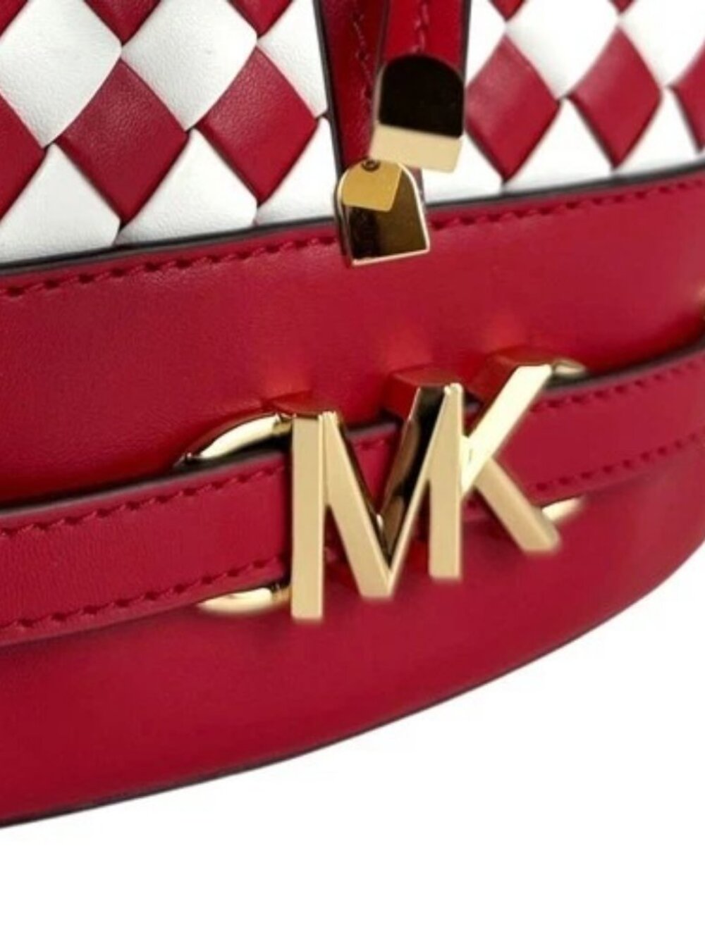 Auth Michael Kors Handbag Shoulder Bag Red/White Leather/Goldtone - z6654 - Picture 12 of 13